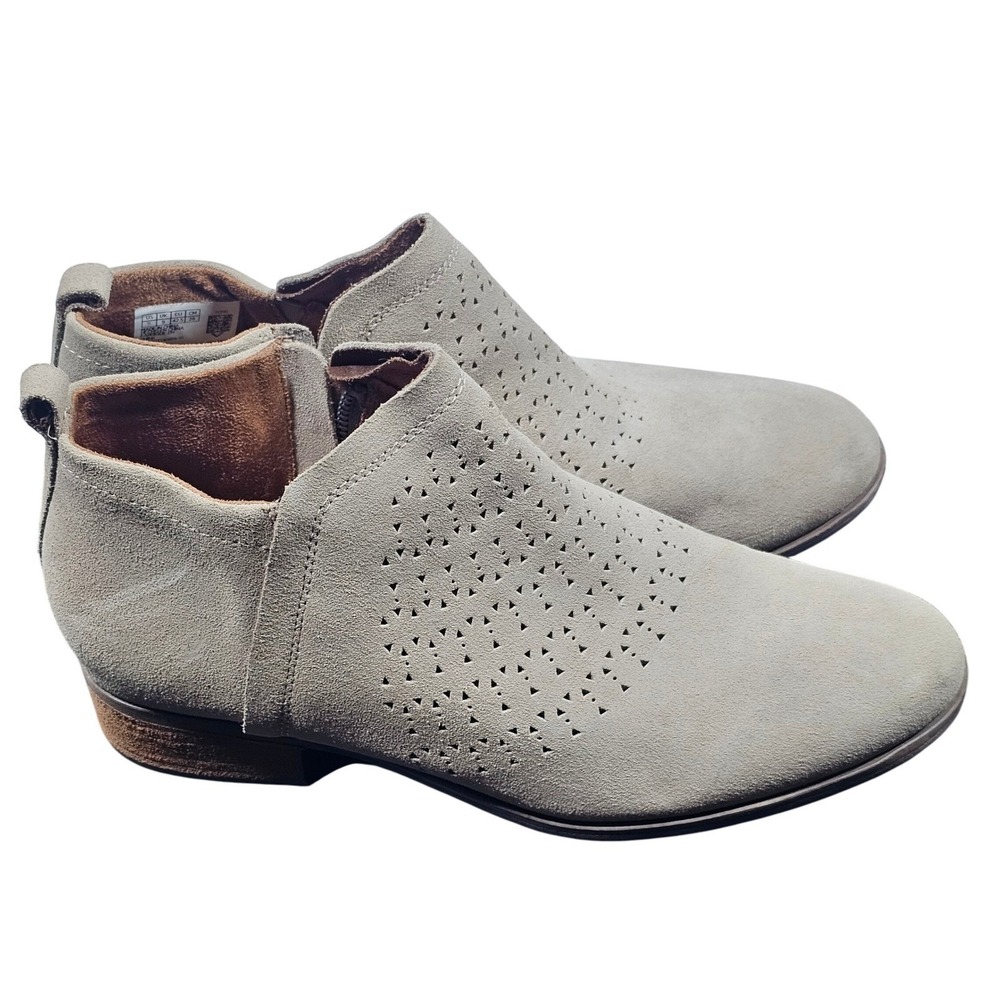 TOMS Womens 11 Beige Suede‎ Leather Perforated Ankle Booties Low Heel Boots $129